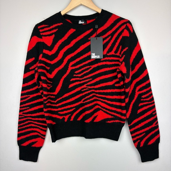 The Kooples Sweaters - The Kooples Zebra Print Rib Knit Sweater Red Black Sz 2 / US 6 or M